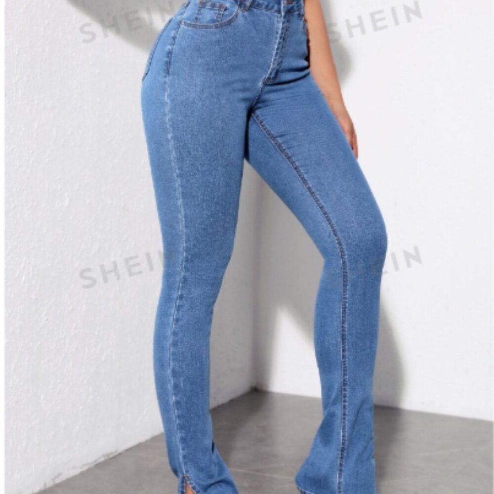 EZwear Split Hem Skinny Jeans